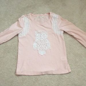 Little girls pink LS shirt w embroidered owl SZ 7